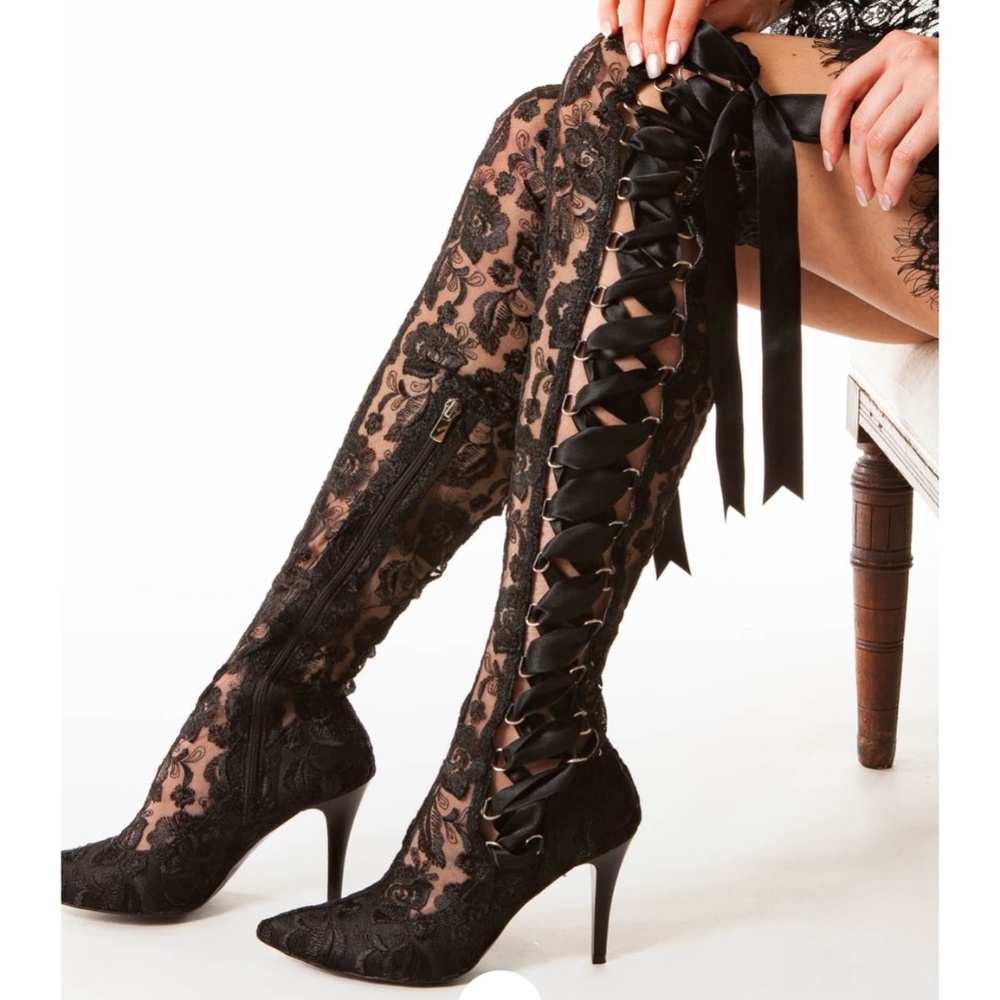Knee high lace boots